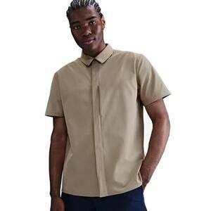 Men Size M Nike Training Shirt Beige 24.7 Perfect Stretch Snap Button HQ6958-253